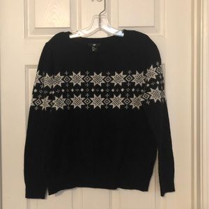 H&M Black and White Fluffy Snowflake Sweater